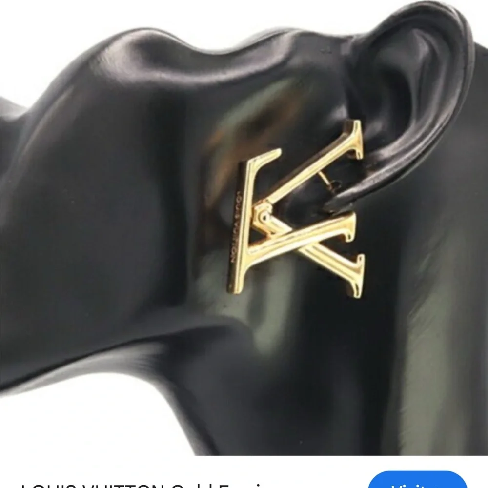Gold Plated Brass LV Hoops W/Oversized Designer Logo